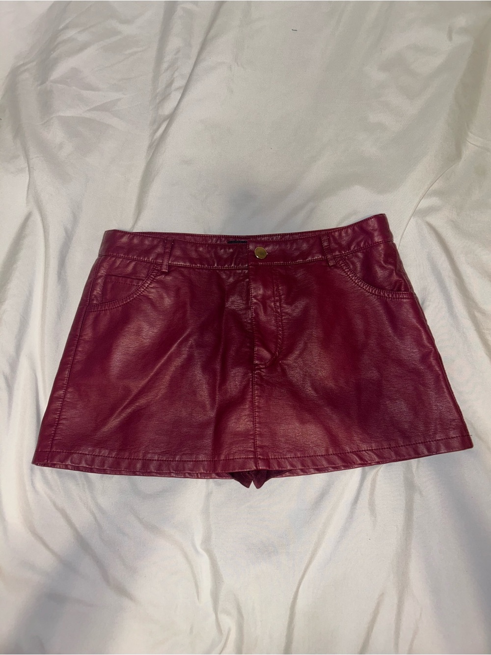 Burgundy/Red Faux Leather Mini Skirt